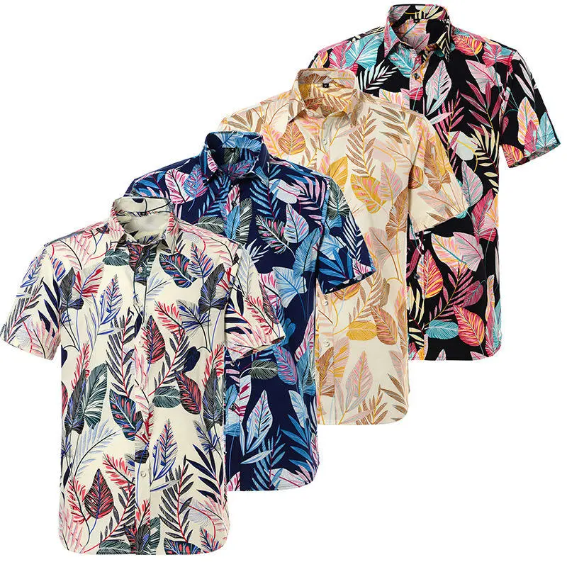 Wholesale Summer Cotton Digital Printing Men′s Short Sleeve Hawaiian Shirts