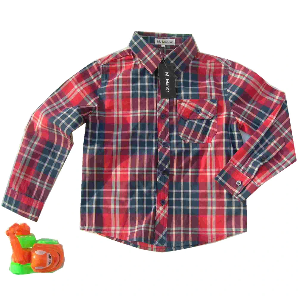 100% Cotton Plaid Yarn Dyed Kid′s Woven Long Sleeve Shirts