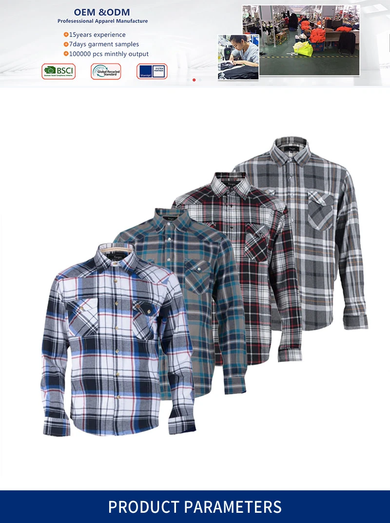 New Fashion Blue Casual Shirt England Style Stand-up Collar Polo T Shirts Plaid Long Sleeve Men′s Shirts
