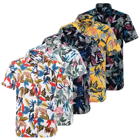 Großhandel Sommer-Baumwoll-Digitaldruck-Herren-Kurzarm-Hawaiihemden